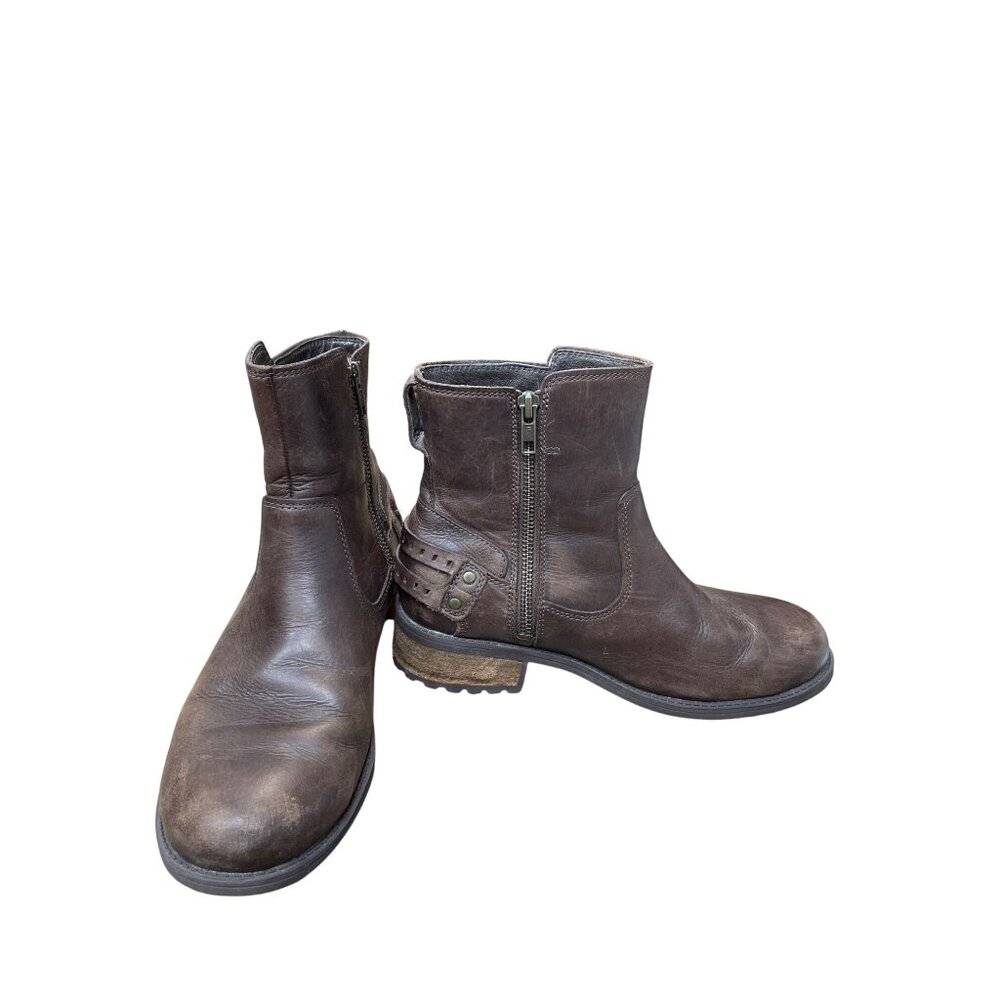 UGG Womens Brown Leather Ankle Moto Boots Size 8 SKU 9280